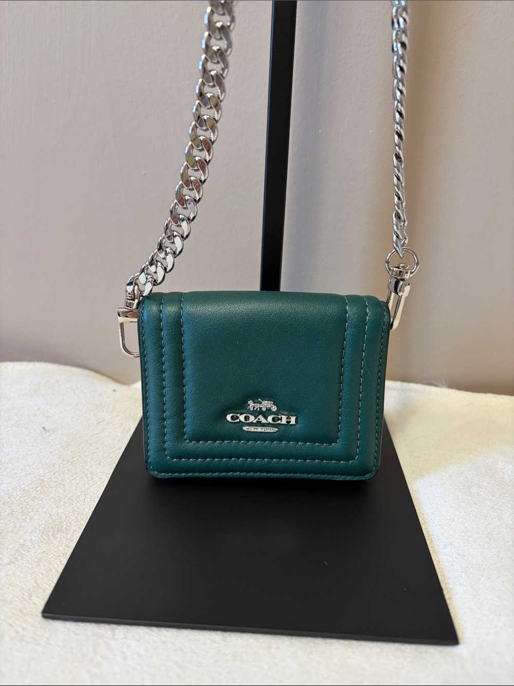 Coach Teal Mini Leather Crossbody with Silver Chain